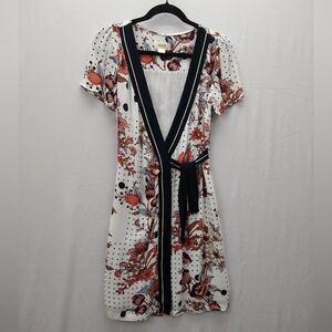 Women's Maeve 'Aubrey' Wrap Mini Dress White w/Dark Trim Short Sleeve Sz 2